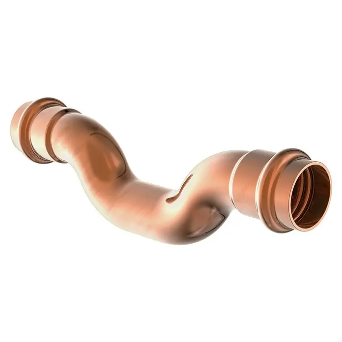 Kupfer-Press-Überspringbogen CU - Durchmesser: 15 mm, Beidseitige Muffe - Kupferrohrbogen mit Pressverbindungen für Sanitär- und Heizungsinstallationen. Ideal für sichere und dauerhafte Rohrverbindungen im Haus.