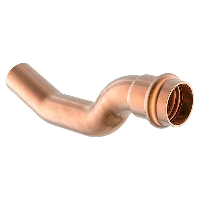 Kupfer-Press-Überspringbogen CU - Durchmesser: 12 mm, Pressmuffe und Einsteckstück - Kupferrohrbogen mit Pressanschluss, ideal für Sanitär- und Heizungsinstallationen. Langlebiges Material für zuverlässige Verbindungen.