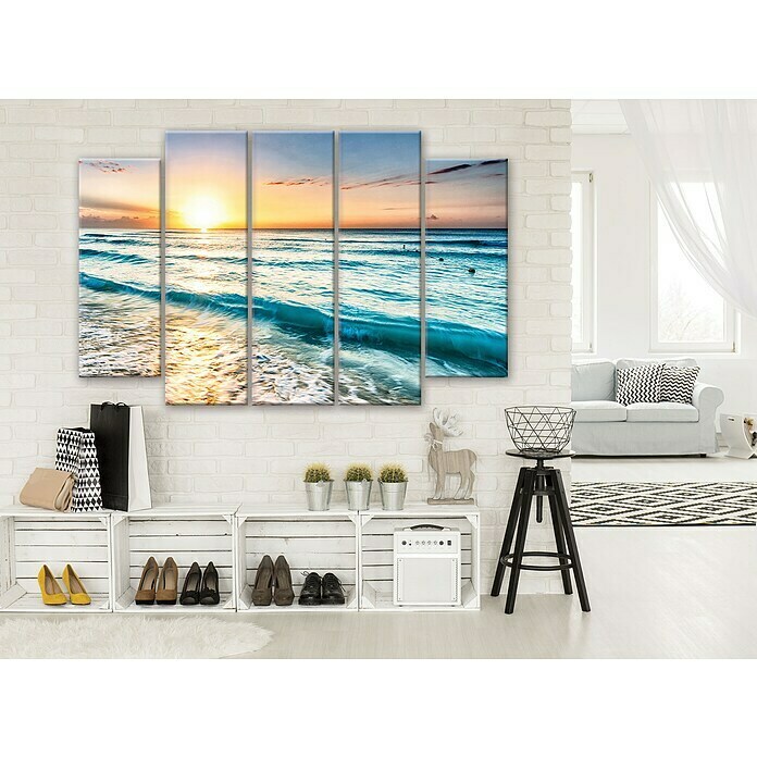 LeinwandbildStrand bei Sonnenuntergang, B x H: 150 x 100 cm, 5 -tlg. Mood Shot