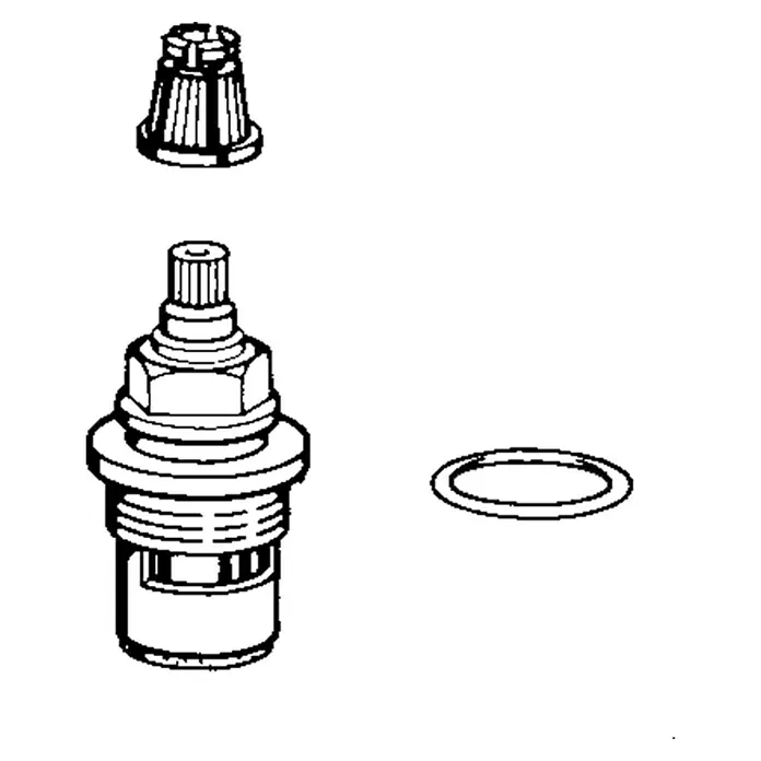 Hansa Hahnoberteil - ¾″, Messing - Abbildung eines Sanitärkeramik-Ventileinsatzes mit einer Schutzkappe und einem O-Ring, der für eine einwandfreie Installation sorgt.