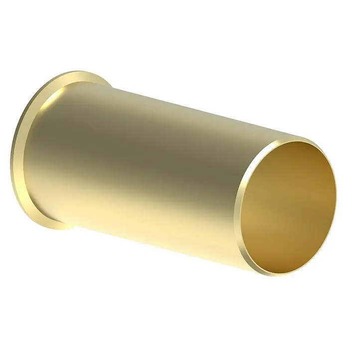 Stützhülse - Klemmen, 4 Stk., Durchmesser: 18 mm - Nahaufnahme einer goldenen Kabelschuh-Lötöse. Ideal für sichere und zuverlässige Kabelverbindungen in elektronischen Anwendungen.
