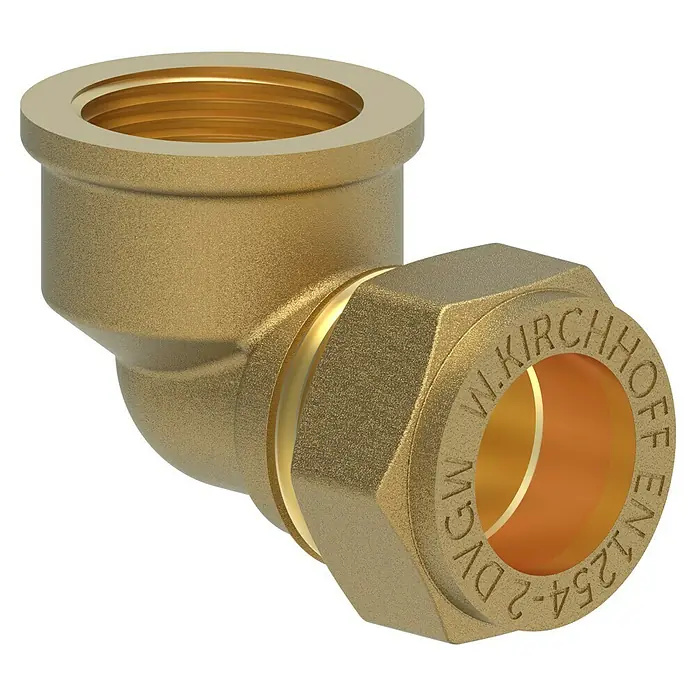 Klemmwinkel - Durchmesser: 15 mm, Winkel: 90 °, Messing - Winkelstück aus Messing mit Innengewinde, ideal für Sanitär- und Heizungsinstallationen. Robust und langlebig.