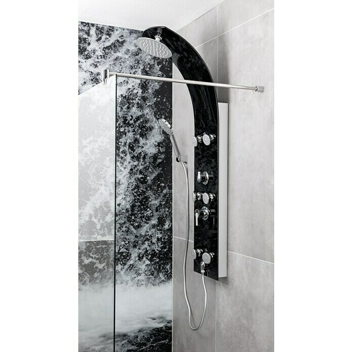 Camargue Panel de ducha de vidrio Sylt 2.0 (Altura: 132 cm, Con grifo monomando, Negro)