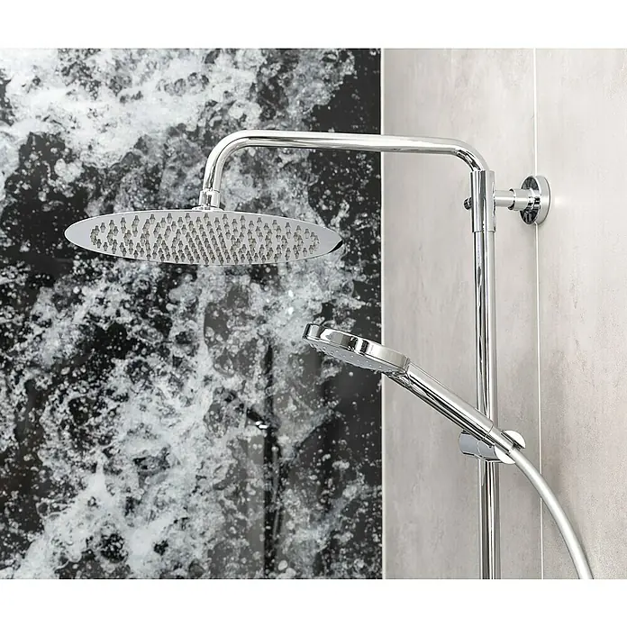 Camargue Duschsystem Los Angeles - Mit Thermostatarmatur, Anzahl Strahlarten: 3 Stk., Chrom - Luxuriöses Duschsystem mit Kopf- und Handbrause in Chrom. Elegantes Design für ein entspannendes Duscherlebnis.