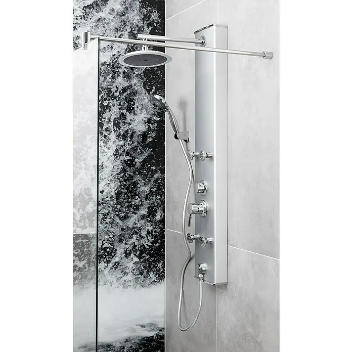 Camargue Duschpaneel Texel 2.0 - Höhe: 120 cm, Mit Einhebelmischer, Weiß - Duschpaneel mit Regen- und Handbrause, elegantem Design und mehreren Funktionen für ein luxuriöses Duscherlebnis.