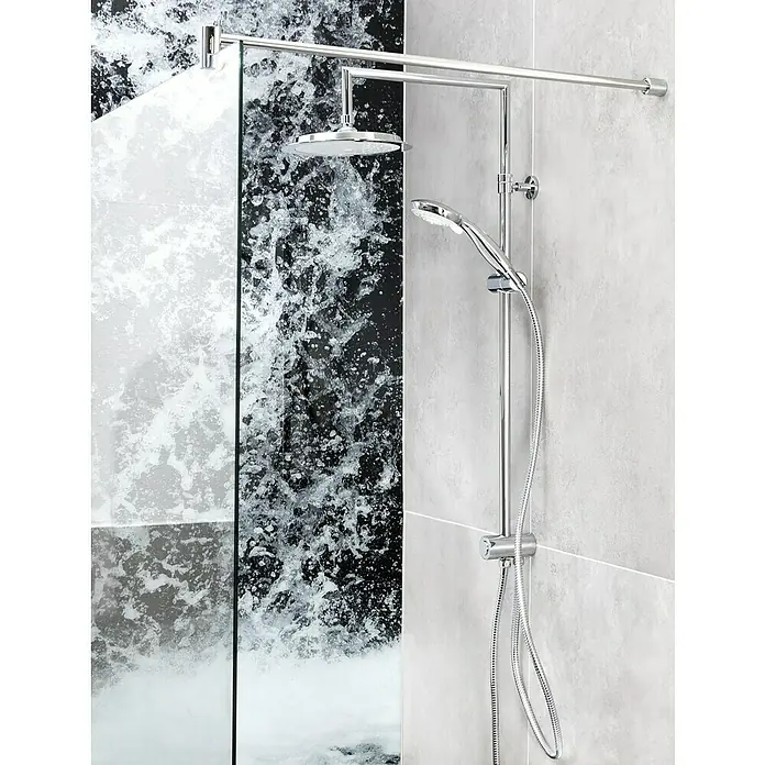 Mixomat Duschsystem Denver - Mit Umsteller, Lochabstand: 67 cm, Anzahl Strahlarten: 5 Stk., Chrom/Weiß - Duschsystem mit Kopf- und Handbrause in Chrom. Elegantes Design für moderne Badezimmer mit großzügigem Duschkomfort und flexibler Nutzung.