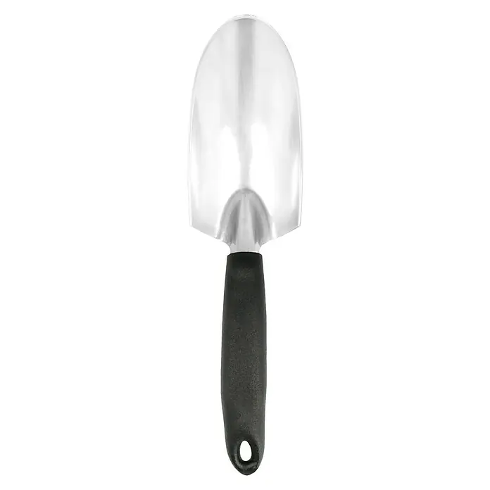 Gardol Pala para plantas - 7,5 cm, Aluminio, Mango corto - Una paleta de jardín plateada con mango negro y orificio para colgar. Ideal para jardinería y trasplante.
