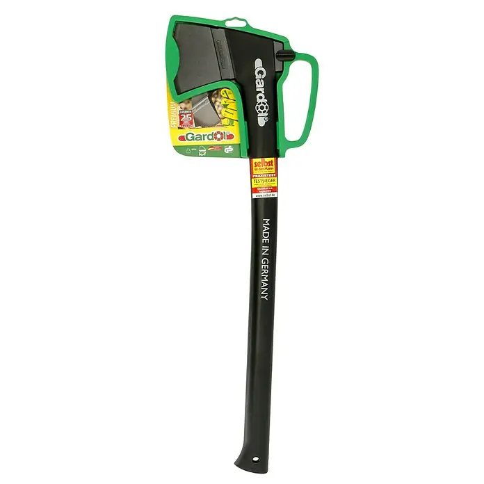 Gardol Profilinie Universalaxt - Länge: 73 cm - Eine Gardol Axt in ihrer grünen Schutzhülle, die die Marke und „Made in Germany“ hervorhebt.