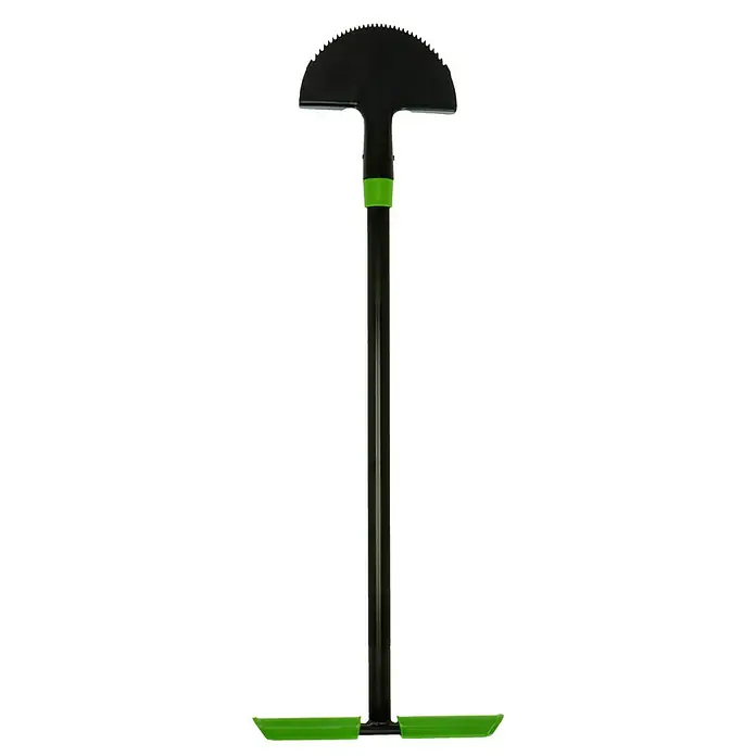 Freund Victoria Rasenkantenstecher - Arbeitsbreite: 22 cm, T-Stiel, Gezahntes Blatt - Das Produkt ist ein Rasenkantenstecher. Es hat einen schwarzen Griff und einen grünen Fuß. Es ist ein Werkzeug für die Gartenarbeit.
