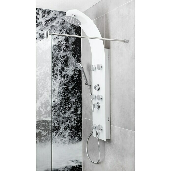 Camargue Panel de ducha de vidrio Sylt 2.0 (Altura: 132 cm, Con grifo monomando, Blanco)