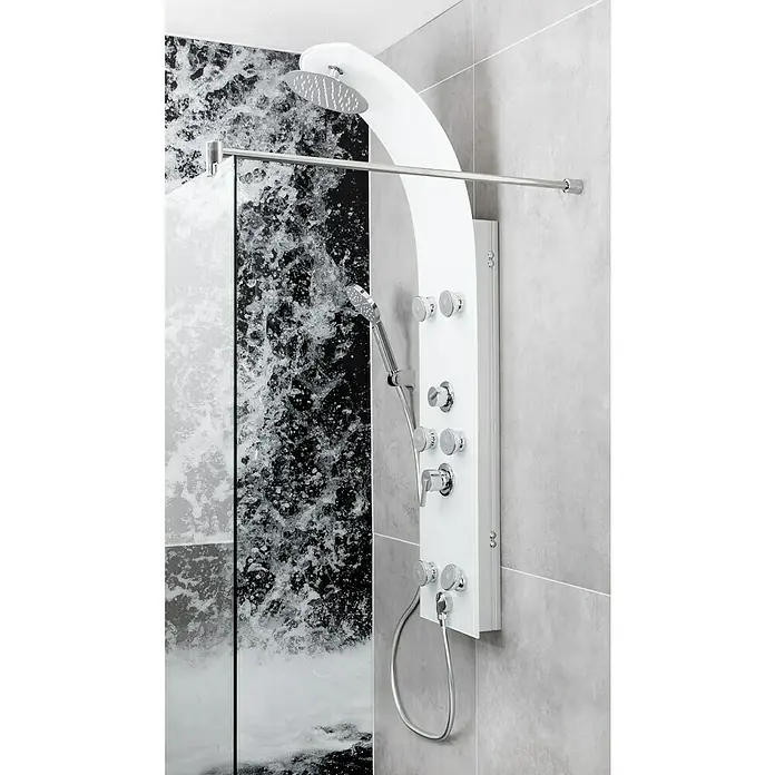 Camargue Duschpaneel Sylt 2.0 - Höhe: 132 cm, Mit Einhebelmischer, Weiß - Moderne Duschpaneele mit Regendusche, Handbrause und Massagedüsen für ein entspannendes Duscherlebnis im eigenen Badezimmer.