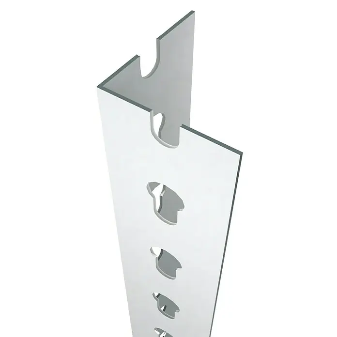Simonrack Simonclick Perfil angular - L x An x Al: 100 x 3,9 x 3,9 cm, Blanco - Imagen de un sistema de estanterías blanco con recortes. El versátil sistema de estanterías es ideal para personalizar el espacio de almacenamiento.