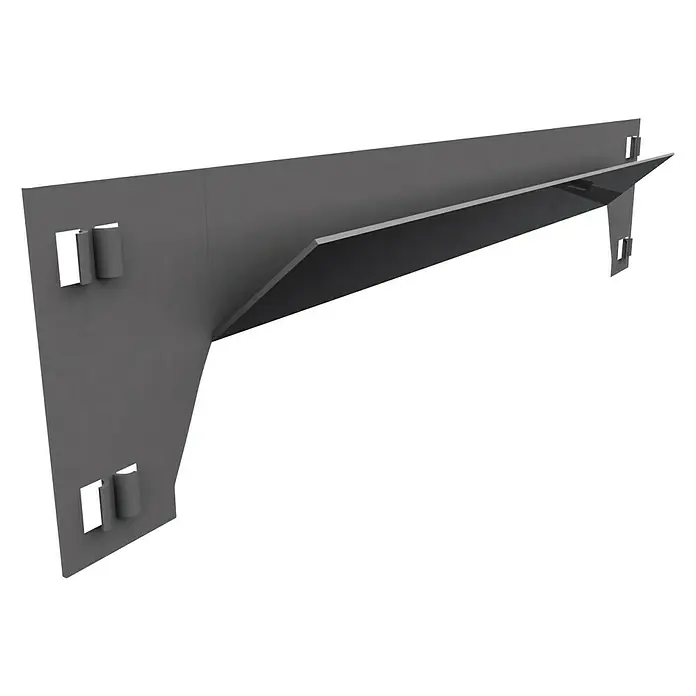 Simonrack Simonclick Travesaño para estanterías de carga pesada - Largo: 400 mm, Gris - Ilustración de un soporte de estante metálico en tonos grises sobre un fondo negro, mostrando un diseño minimalista.