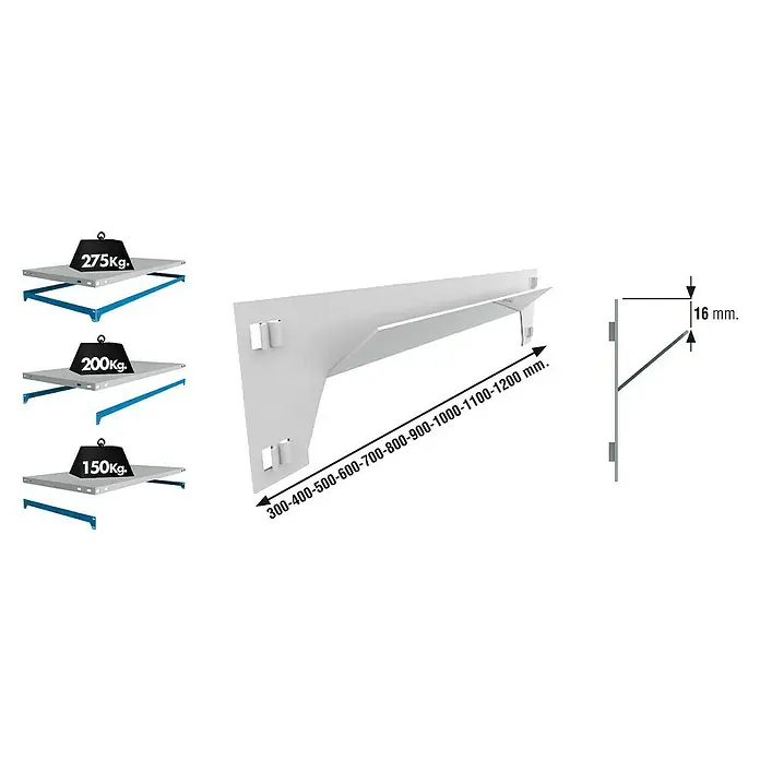 Simonrack Simonclick Travesaño para estanterías de carga pesada - Largo: 900 mm, Blanco - Imagen del producto de una estantería resistente con capacidad de carga y dimensiones, ideal para almacenaje.