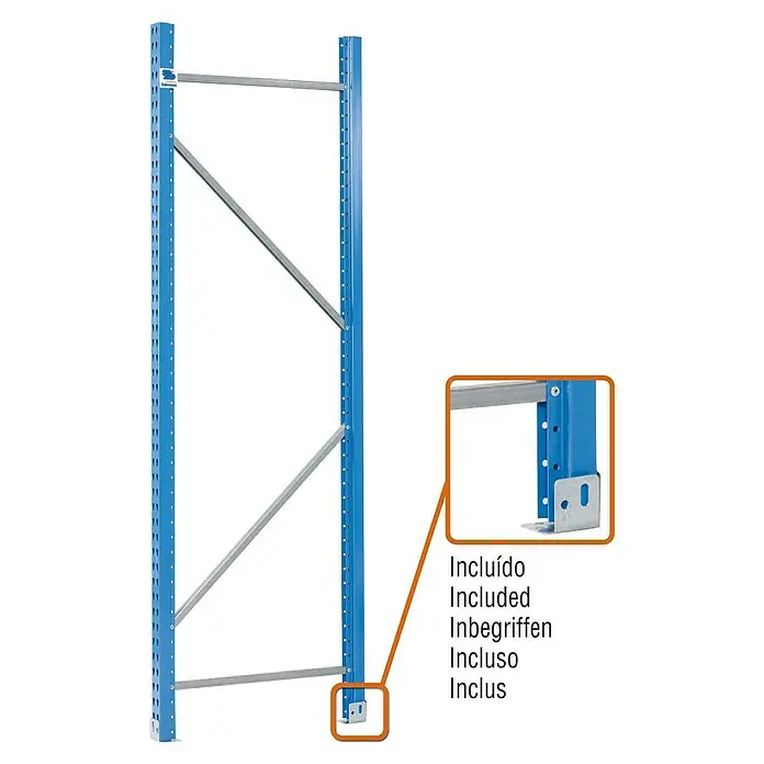 Simonrack Simontitan Bastidor - An x Al: 120 x 180 cm, Metal, Azul - Imagen del producto de una estantería de almacén azul con puntales de soporte, garantizando estabilidad y almacenamiento seguro.