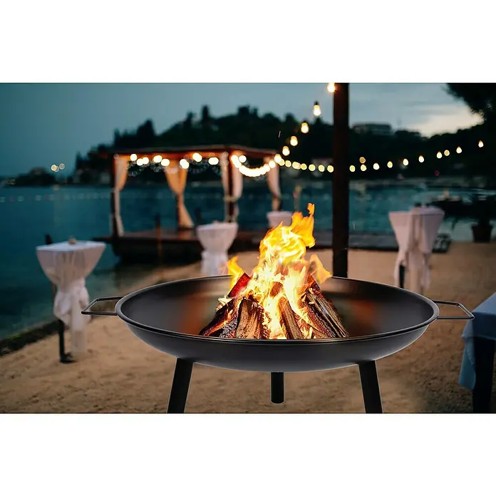 Brasero Fulton - Diámetro: 60 cm, Acero - Ambiente acogedor con un brasero en la playa. Perfecto para noches relajantes al aire libre y una fogata romántica.