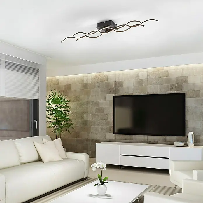 Just Light LED-Deckenleuchte - 32 W, L x B x H: 97,5 x 16 x 8 cm, Schwarz, Tageslichtweiß - Moderne Deckenleuchte mit geschwungenen Elementen in dunklem Finish, die eine elegante und zeitgemäße Beleuchtungslösung bietet.