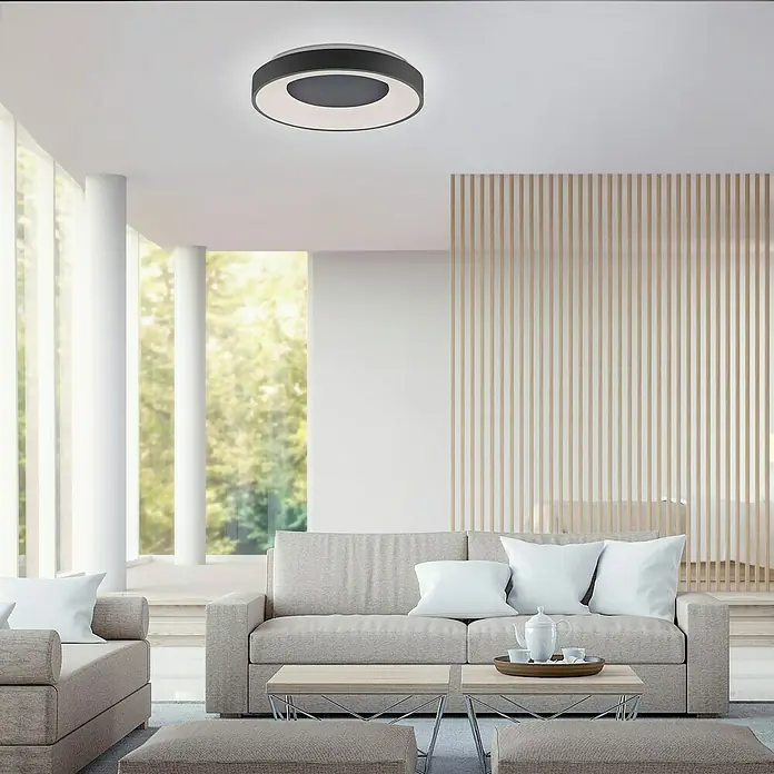 Just Light LED-Deckenleuchte rund - 30 W, Ø x H: 48 x 7,8 cm, Anthrazit, Sonstige - Elegante Deckenleuchte in modernem Wohnzimmer. Die runde Leuchte spendet helles Licht und ergänzt das minimalistische Design des Raumes perfekt.