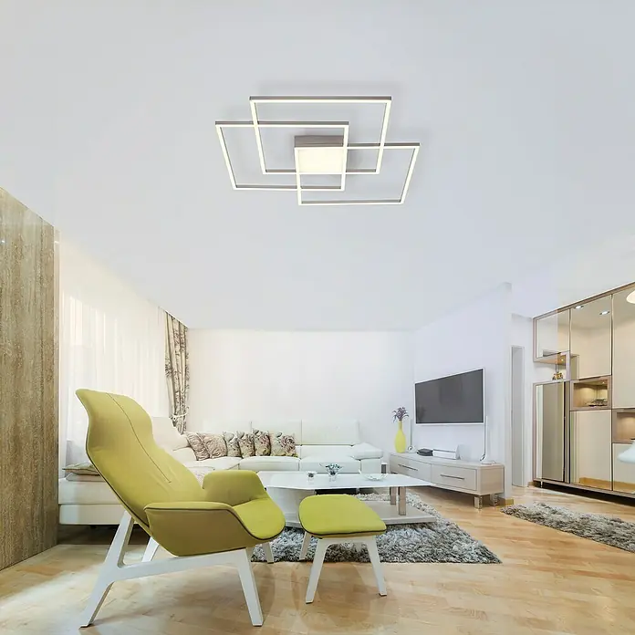 Just Light LED-Deckenleuchte Asmin - 12 W, L x B x H: 75 x 75 x 6 cm, Stahl, Mehrfarbig - Deckenleuchte mit einem modernen, geometrischen Design, das aus verschlungenen Quadraten besteht und ein helles, einladendes Licht spendet.