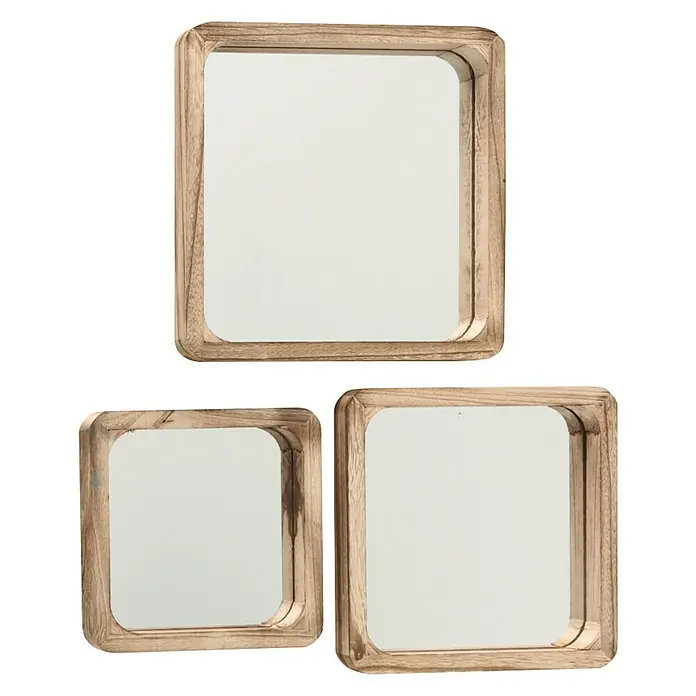Wandspiegel Set Mambo - 3 -tlg., Holz, Natur - Quadratische Wandspiegel mit abgerundeten Ecken in Holzrahmen. Modernes Design für stilvolle Akzente in jedem Raum.