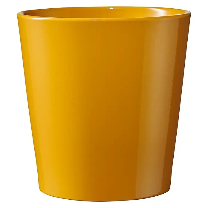 Soendgen Keramik Übertopf rund Dallas Breeze - Außenmaß (Ø x H): 24 x 24 cm, Senfgelb, Keramik, Glänzend - Gelber Keramikbecher mit glatter Oberfläche, ideal für Getränke oder als dekoratives Element. Schlichtes Design und warme Farbe.