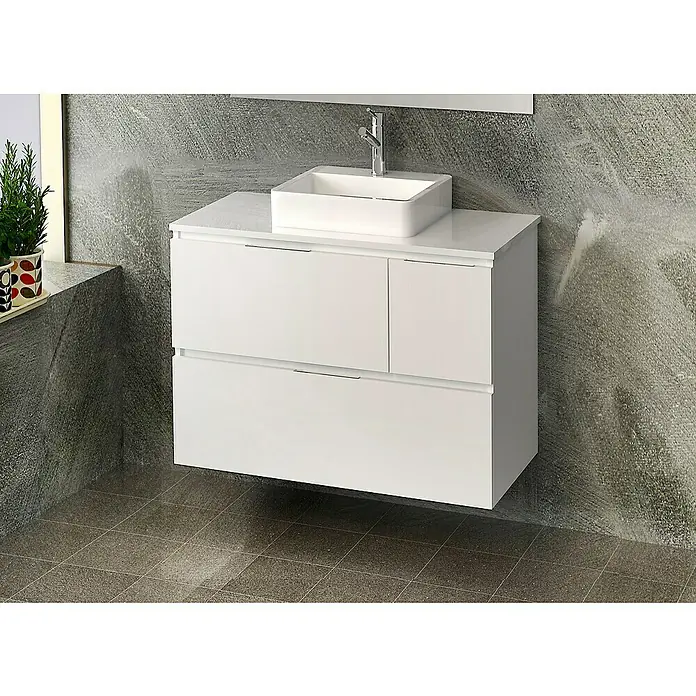 Artysan Mueble bajo de lavabo Tina Paris - An x Pr x Al: 80 x 46 x 64 cm, Blanco - Elegante baño moderno con mueble de lavabo blanco y lavabo sobre encimera elegante. La combinación perfecta para un baño contemporáneo.