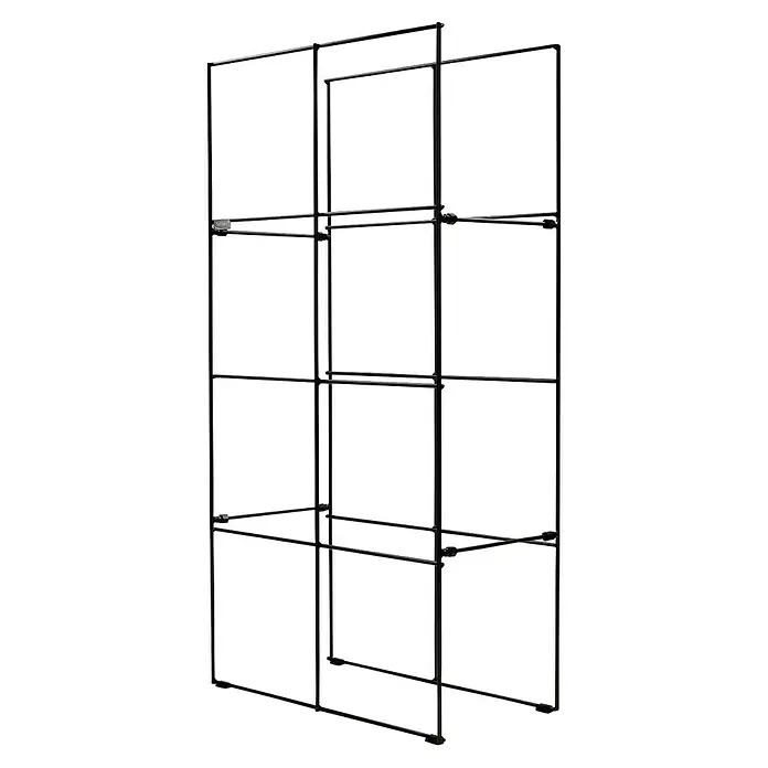 Bellissa Regalsystem Filo 2x4 - 59 x 31 x 117 cm - Das Bild zeigt ein modernes, schwarzes Metallregal mit drei vertikalen und vier horizontalen Ebenen, ideal für minimalistische Einrichtungen.
