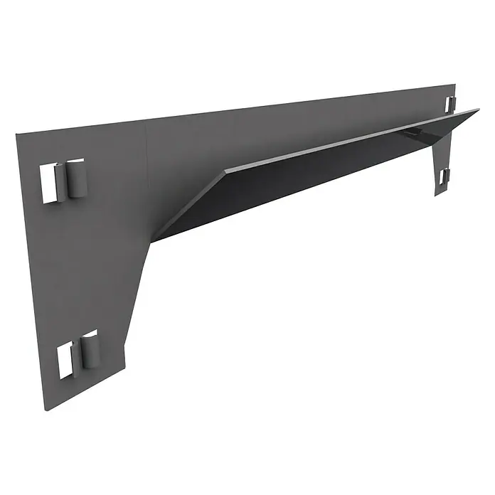 Simonrack Simonclick Travesaño para estanterías de carga pesada - Largo: 1.100 mm, Gris - Se muestra un borde metálico gris sobre un fondo negro, que muestra una estética limpia y moderna.