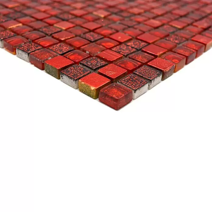 Mosaikfliese Quarat Crystal Mix XCM M720 - 30 x 30 cm, Rot, Glänzend - Rote Mosaikfliesen mit Glitzer-, Glanz- und matt gemusterten Oberflächen.