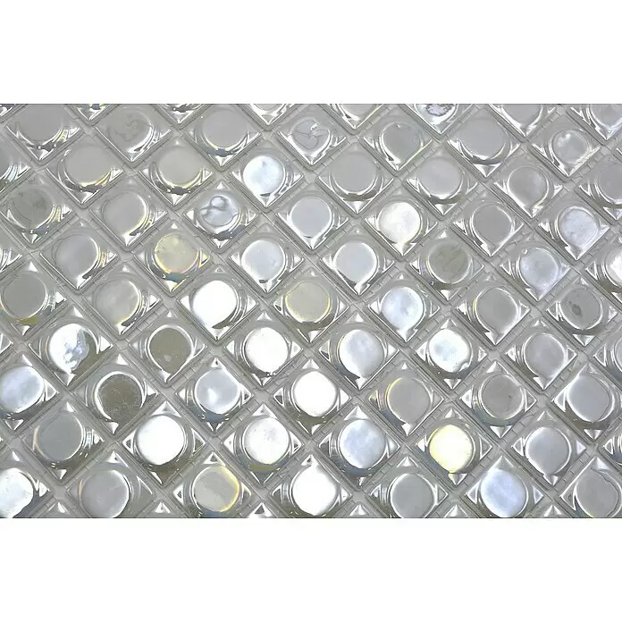Mosaikfliese Quadrat Eco Uni SANDY 12 - 31,5 x 31,5 cm, Weiß, Glänzend - Detailaufnahme