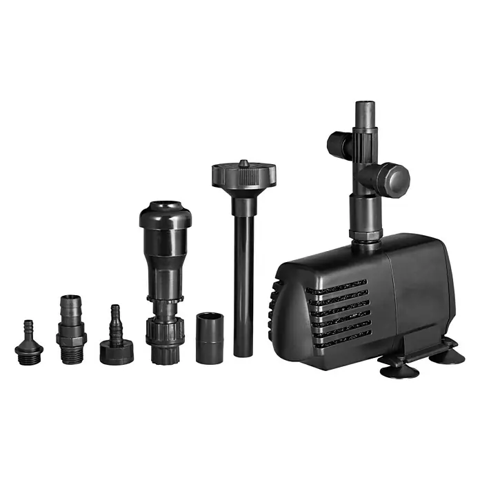 Ubbink Wasserspielpumpe Xtra 2300 - 34 W, Fördermenge pro Std.: 2.300 l - Aquarium-Wasserpumpe mit Zubehör auf schwarzem Hintergrund. Ideal für Aquarienliebhaber.