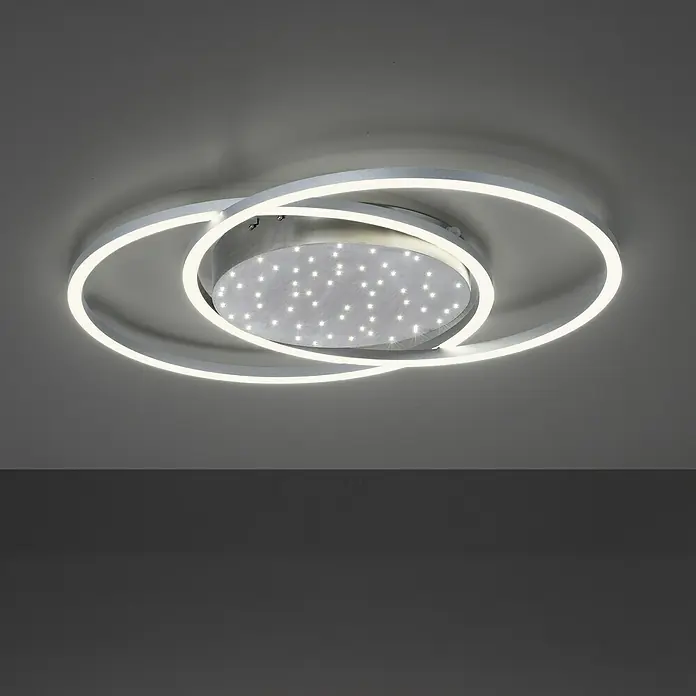 Paul Neuhaus LED-Deckenleuchte YUKI48 W, L x B x H: 66,8 x 50 x 5 cm, Stahl, Mehrfarbig - Moderne LED-Deckenleuchte mit verschlungenen Ringen und zentralem Lichtelement, ideal für stilvolle Innenräume.