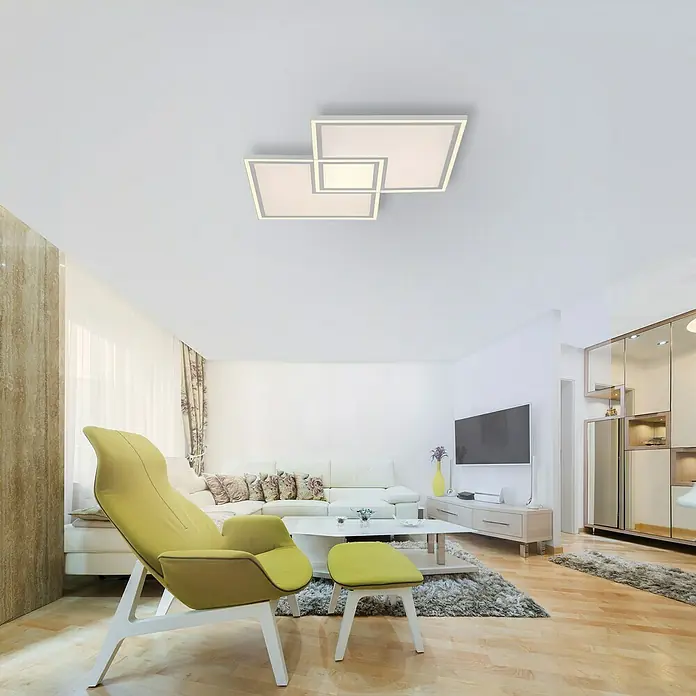 Just Light LED-Deckenleuchte - 59 W, L x B x H: 67,7 x 67,7 x 5,8 cm, Weiß, Sonstige - Modernes Wohnzimmer mit einer stilvollen LED-Deckenleuchte, die ein helles und einladendes Ambiente schafft.