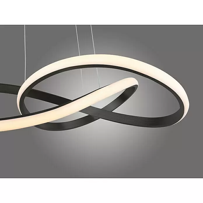 Just Light LED-Pendelleuchte - 29,5 W, L x B x H: 57 x 57 x 120 cm, Schwarz, Tageslichtweiß - Moderne LED-Pendelleuchte mit ineinandergreifenden schwarzen Ringen und durchgehendem weißen Lichtband.