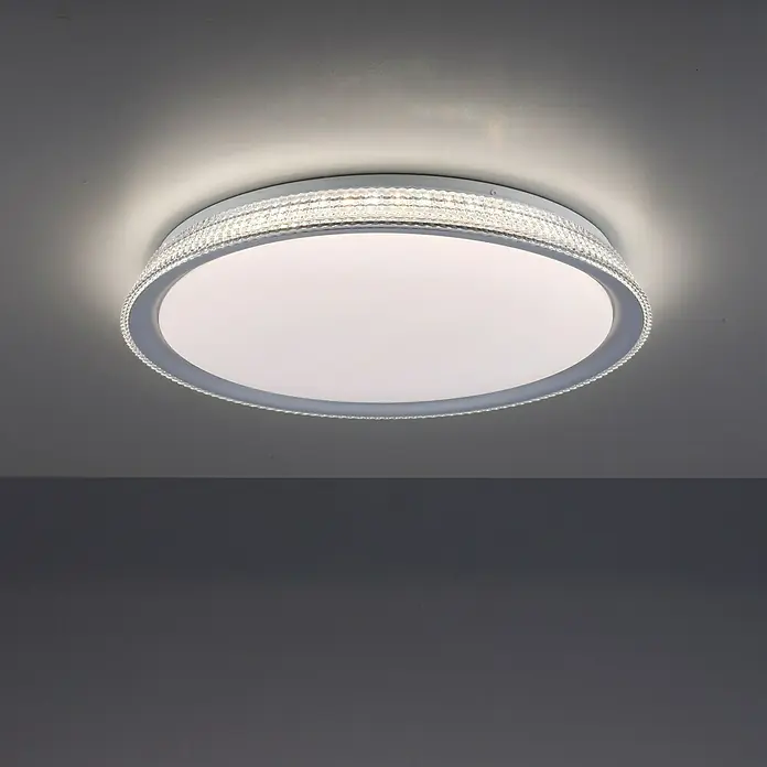 Just Light LED-Deckenleuchte rund40 W, Ø x H: 51 x 8 cm, Silber, Tageslichtweiß - Elegante LED-Deckenleuchte mit Kristallakzenten, die jeden Raum stilvoll beleuchtet. Ideal für moderne Wohnräume und Schlafzimmer.