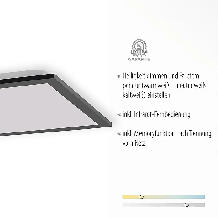 Just Light LED-Panel - 37 W, L x B x H: 119,5 x 29,5 x 7 cm, Schwarz, Sonstige - Produktansicht: Moderne Deckenleuchte mit Dimmfunktion und Farbtemperaturanpassung für ein angenehmes Raumlicht.