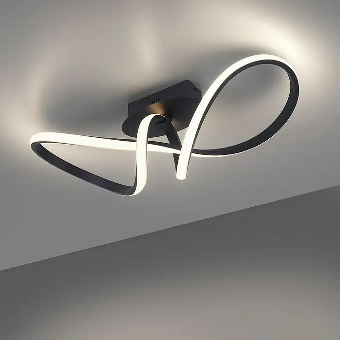 Just Light LED-Deckenleuchte - 18 W, L x B x H: 61 x 24,5 x 27 cm, Schwarz, Sonstige - Moderne LED-Deckenleuchte in geschwungenem Design mit schwarzer Basis und hellem Licht für eine stilvolle Beleuchtung im Raum.
