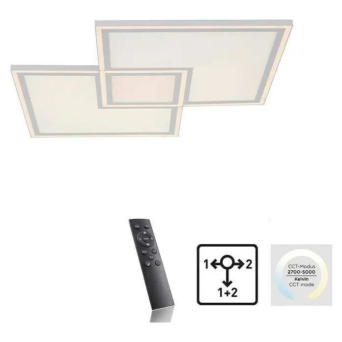 Just Light LED-Deckenleuchte - 59 W, L x B x H: 67,7 x 67,7 x 5,8 cm, Weiß, Sonstige - Quadratische LED-Deckenleuchte mit Fernbedienung zur Steuerung der Farbtemperatur von warmweiß bis kaltweiß.