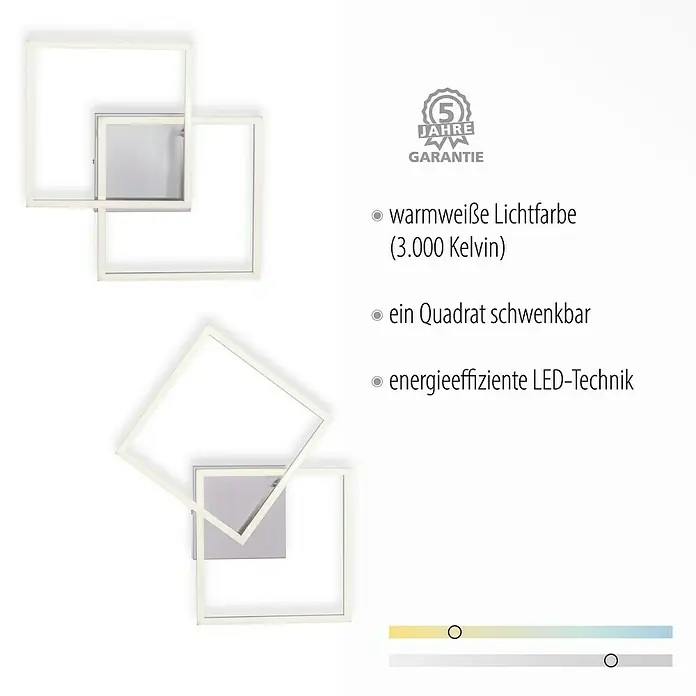 Just Light LED-Deckenleuchte Iven - 17,5 W, L x B x H: 35,9 x 35,9 x 7 cm, Stahl, Warmweiß - Wandleuchte mit quadratischem Design.