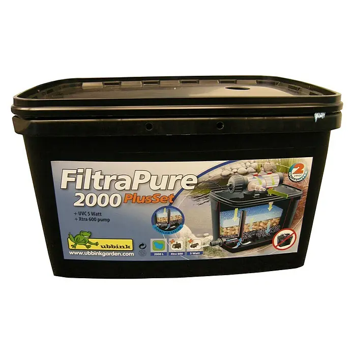 Ubbink Teichinnenfilter Filtrapure 2000 Plus-Set - Fördermenge pro Std.: 600 l - Schwarzer FiltraPure 2000 PlusSet Teichfilter mit Pumpe und UVC-Lampe für sauberes Teichwasser.