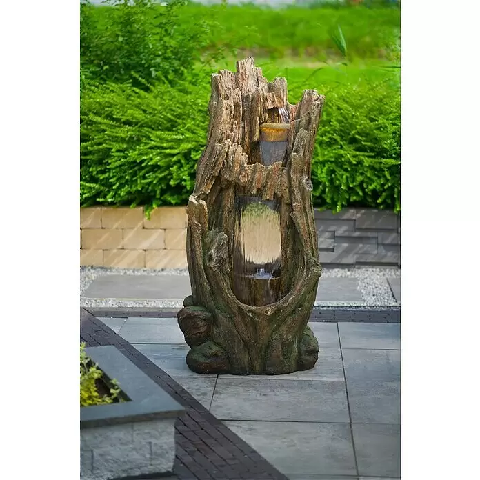 Ubbink AcquaArte Gartenbrunnen Cerda - 48 x 71 x 150 cm, Kunststoff, Braun - Baumstumpf-förmiger Gartenbrunnen mit Kaskadenwasser. Realistische Holztextur in Braun- und Grüntönen, ideal für den Garten.