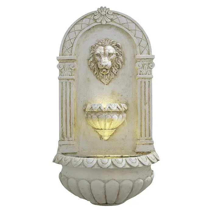 Ubbink AcquaArte Gartenbrunnen Assoro - 25 x 42 x 80 cm, Kunststoff, Sandfarben - Die dekorative Gartenbrunnen-Statue mit Löwenkopf ist eine elegante Ergänzung für den Außenbereich und verleiht jedem Garten eine luxuriöse Note.