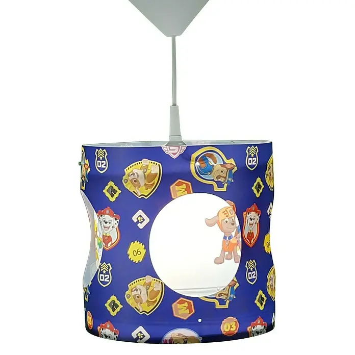 Niermann Pendelleuchte rund Paw Patrol - 60 W, Mehrfarbig, E27 - Blaue Kinderzimmerlampe mit Paw Patrol-Motiv und weißem Lampenschirm für angenehmes Licht.