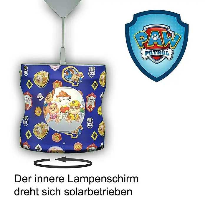 Niermann Pendelleuchte rund Paw Patrol - 60 W, Mehrfarbig, E27 - Das ist eine Paw Patrol-Hängelampe, die sich solarbetrieben dreht und für Kinderzimmer perfekt ist.