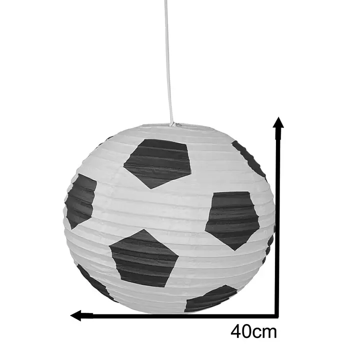 Niermann Pendelleuchte rund Fußball - Weiß/Schwarz - Detailansicht der Fußball-Papierlaterne mit 40 cm Durchmesser, ideal für Sportfans und Dekorationen.