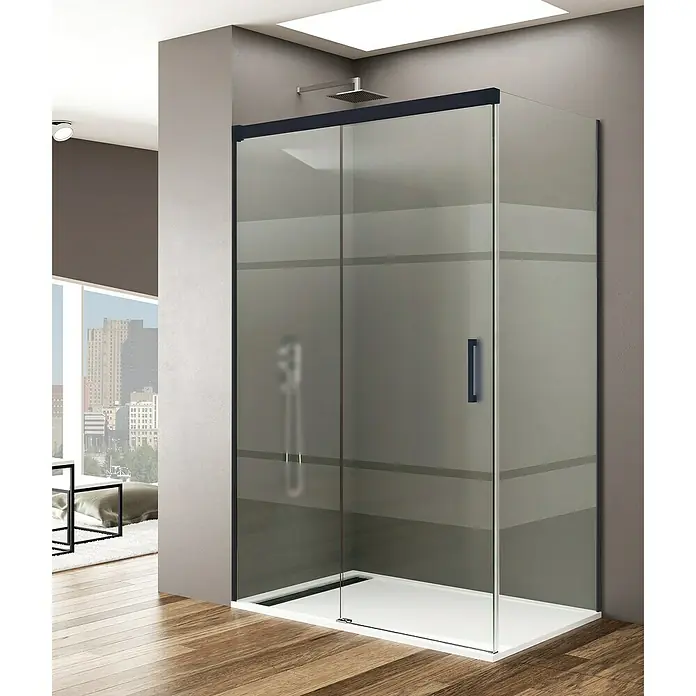 GME Mampara de ducha frontal Basic - L x An x Al: 80 x 170 x 195 cm, Vidrio serigrafiado, Negro - Elegante cabina de ducha con puertas correderas y diseño moderno, un complemento perfecto para cualquier baño.