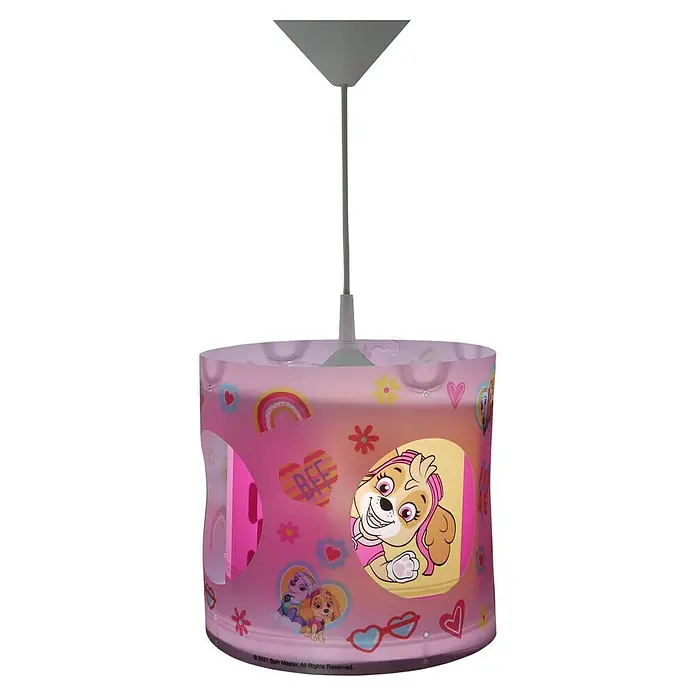 Niermann Pendelleuchte rund Paw Patrol - 60 W, Rosa, E27 - Diese Pendelleuchte mit Paw Patrol-Motiv und Skys fröhlichem Gesicht ist ein Highlight im Kinderzimmer.