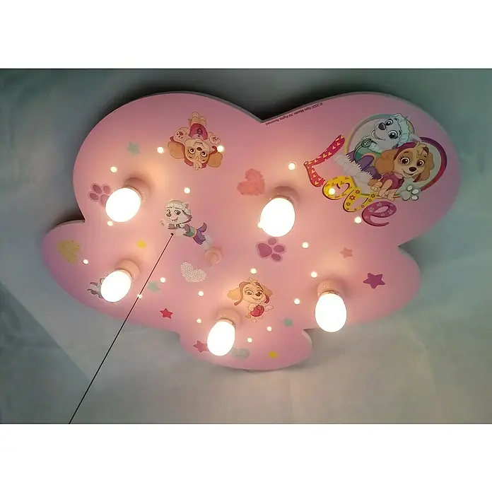 Niermann Kinderzimmerleuchte rund Paw Patrol - 25 W, E14 - Rosa Wolken-Deckenleuchte mit Paw Patrol-Motiv und warmweißen Lichtern, ideal für ein Kinderzimmer.