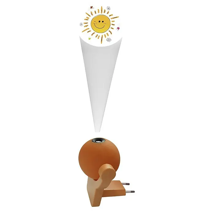Niermann LED-Nachtlicht Sunny - Netzstecker, Orange, L x B x H: 90 x 80 x 70 mm - Lampe mit sonnigem Design. Die Lampe hat ein freundliches Sonnenmotiv und eine kegelförmige Lichtabdeckung für eine warme Atmosphäre.
