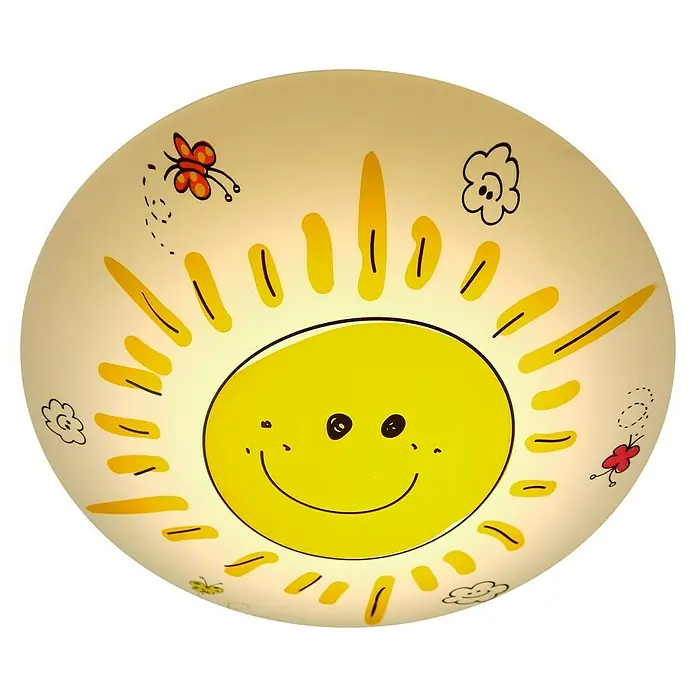 Niermann Kinderzimmerleuchte rund Sunny - 15 W, E27 - Kinderzimmerlampe mit gelber Sonne, Blumen und Schmetterlingen für eine freundliche Atmosphäre.
